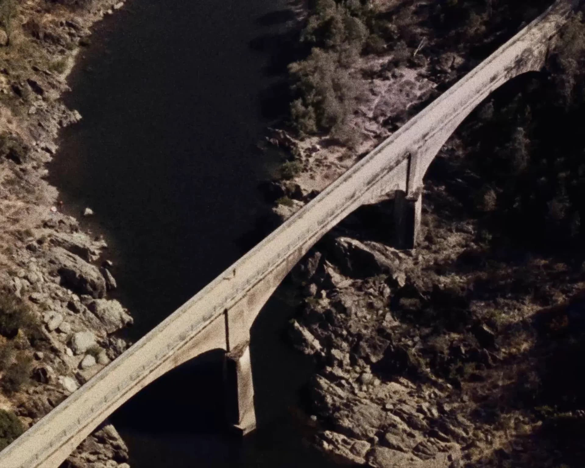 Aerial view of road and arch architecture, Western States race landscape